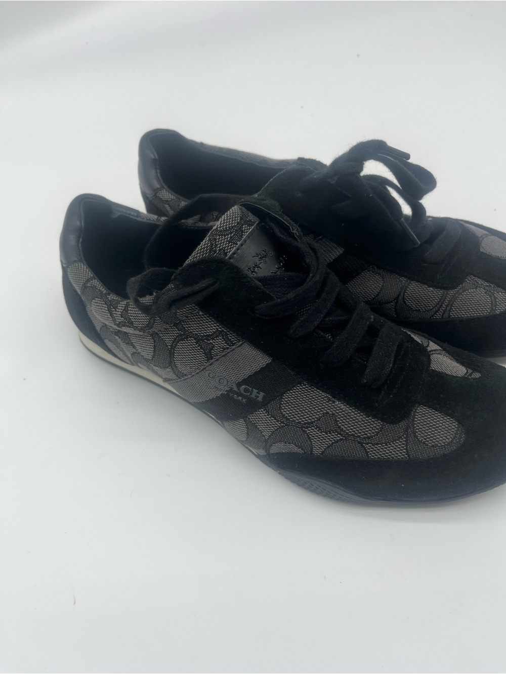 Coach Kids Black Signature Logo Lace-Up Sneakers